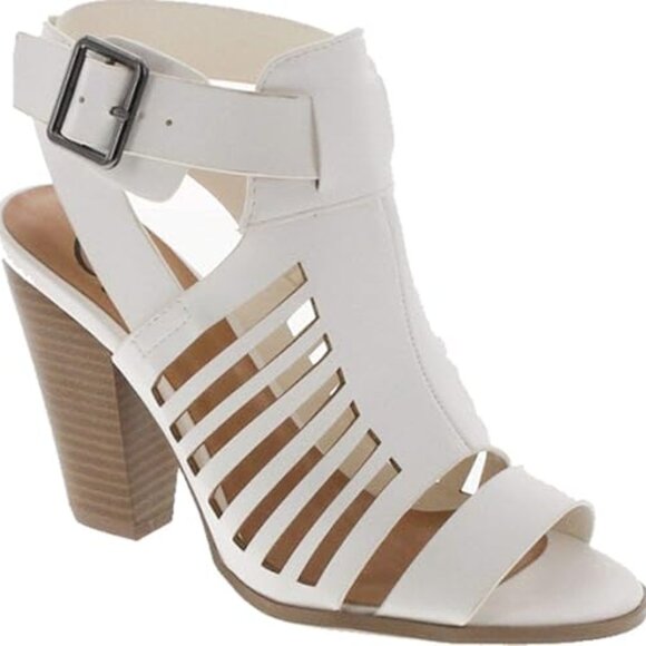 Gladiator Cutout Stacked Heel Sandal Shoes with Adjustable Ankle Buckle - Picture 1 of 4